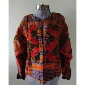 Patchwork Boho Crop Jacket Womens XL Floral Embroidered Ethnic Artsy Indie